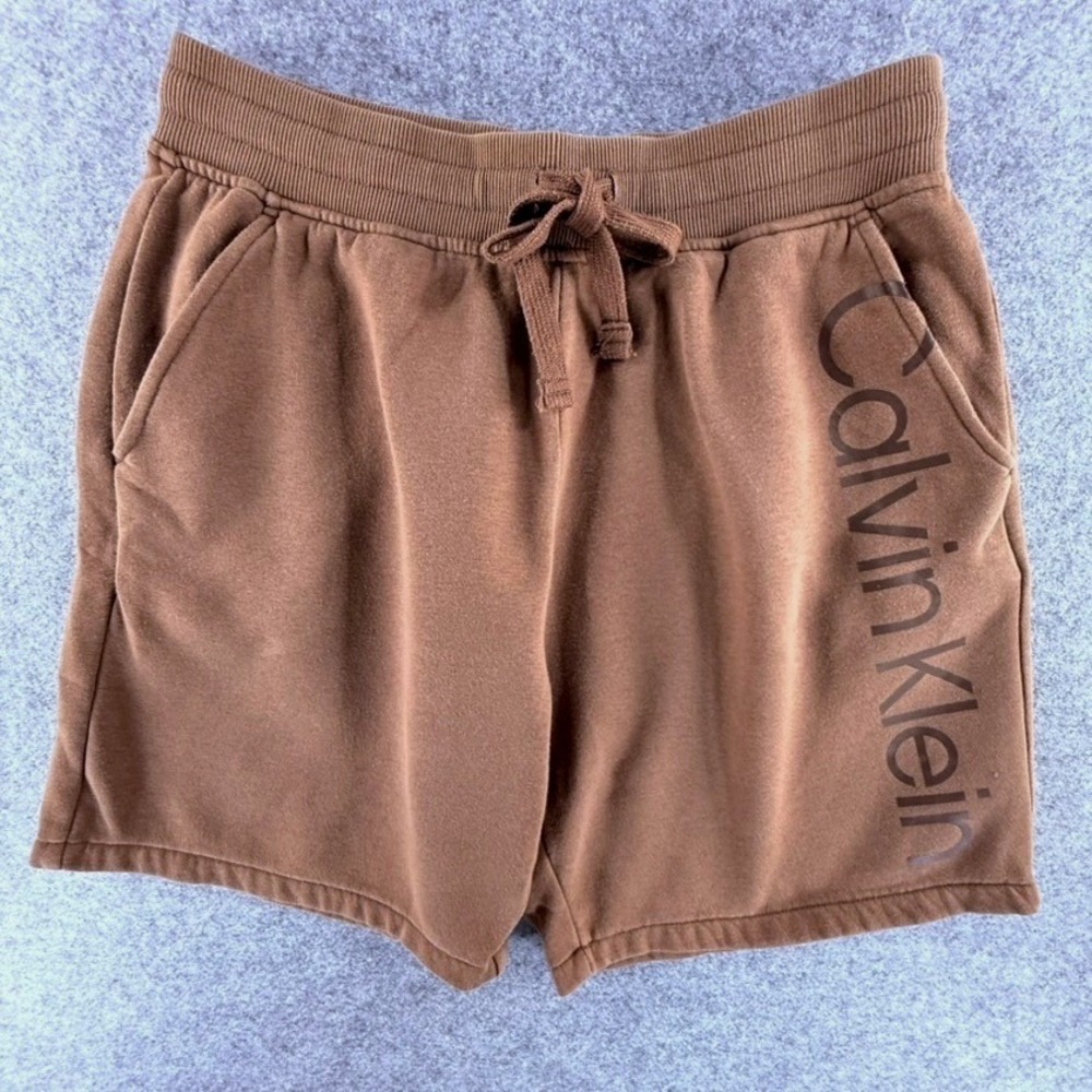 Calvin Klein Mens Brown Fleece Logo Sweat Shorts Size Medium Athleisure Casual